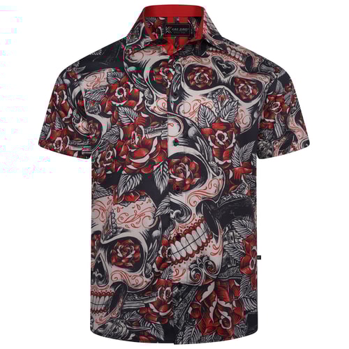 KAM Skull and Roses Shirt Black
