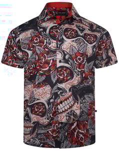 KAM Skull and Roses Shirt Black