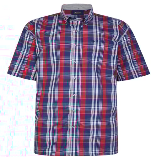 Espionage Short Sleeve Check Shirt Navy/Red