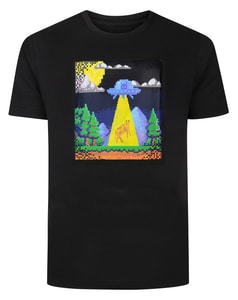 Bigdude Pixel UFO Print T-Shirt Black