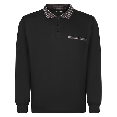 Bigdude Heavy Jersey Contrast Collar Long Sleeve Polo Black Tall