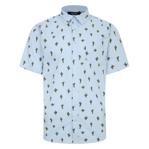 Bigdude All Over Cactus Print Short Sleeve Shirt Light Blue