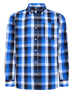 Bigdude Button Down Collar Checked Long Sleeve Poplin Shirt Deep Blue Tall