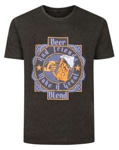 Bigdude Beer and Friends Print T-Shirt Charcoal Marl Tall