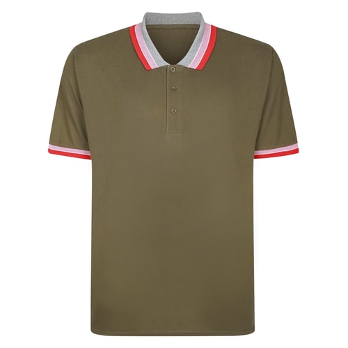 Bigdude Jacquard Contrast Pique Polo Shirt Dark Olive Tall