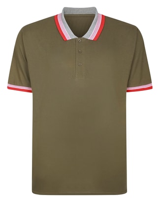 Bigdude Jacquard Contrast Pique Polo Shirt Dark Olive Tall