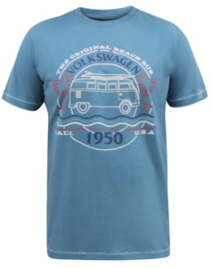 D555 Official VW Camper Van Printed T-Shirt Pale Teal