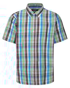 Bigdude Button Down Collar Checked Short Sleeve Poplin Shirt Brown