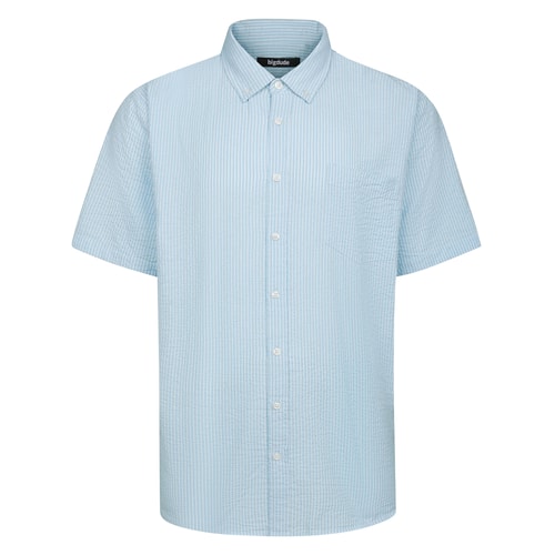 Bigdude Striped Seersucker Short Sleeve Shirt Blue