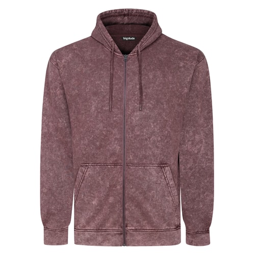 Bigdude Acid Wash Hoodie Burgundy Tall