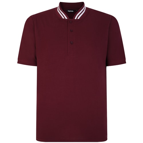 Bigdude Grandad Tipped Collar Polo Shirt Burgundy