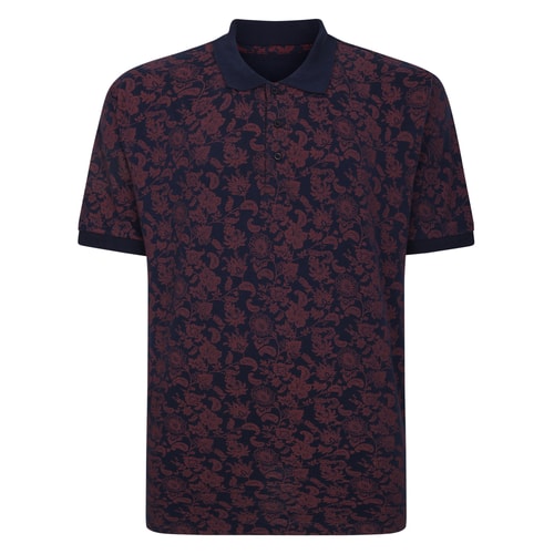Bigdude Smart Floral Single Jersey Polo Navy Tall