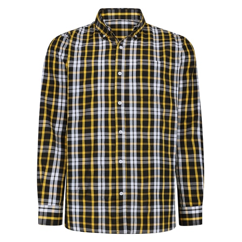 Bigdude Button Down Collar Checked Long Sleeve Poplin Shirt Yellow Tall