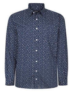 Bigdude Abstract Cotton Long Sleeve Shirt Midnight Blue Tall