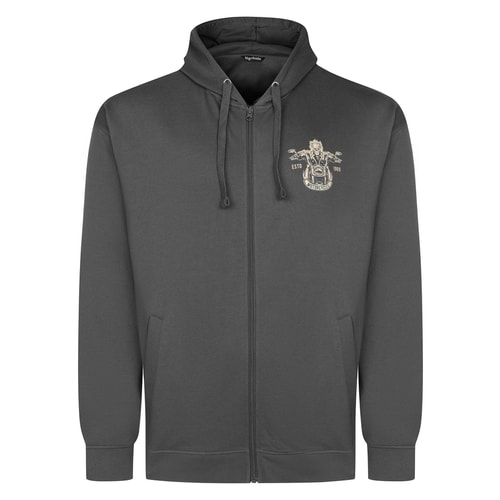 Bigdude Custom Motorcycles Chest Print Zip Hoodie Charcoal Tall