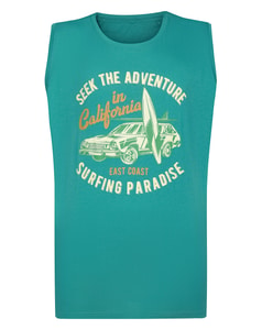 Bigdude Surfing Paradise Print Sleeveless T-Shirt Teal Tall