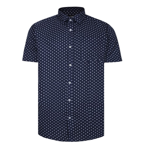 Bigdude All Over Star Print Woven Short Sleeve Shirt Navy White Tall