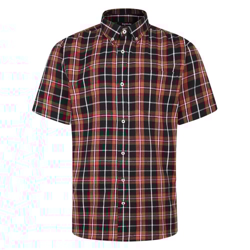 Bigdude Button Down Short Sleeve Check Shirt Brown Tall