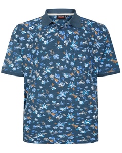 Espionage Floral Print Pique Polo Shirt Denim Multi