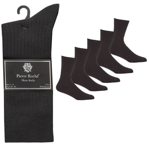 Pierre Roche 5 Pack Ribbed Socks Black