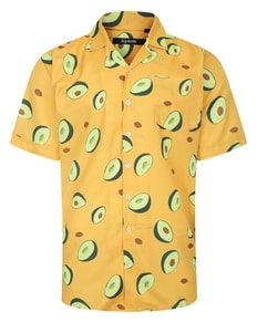 Bigdude Relaxed Collar Avocado Print Short Sleeve Shirt Mustard Tall