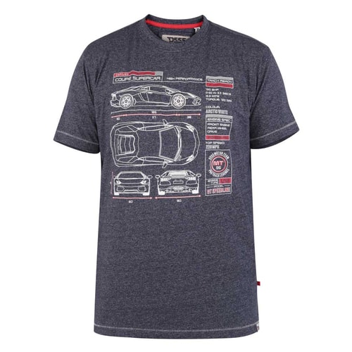 D555 Super Car Blueprint T-Shirt Navy