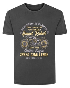 Bigdude Acid Washed Speed Rebel Print T-Shirt Washed Black