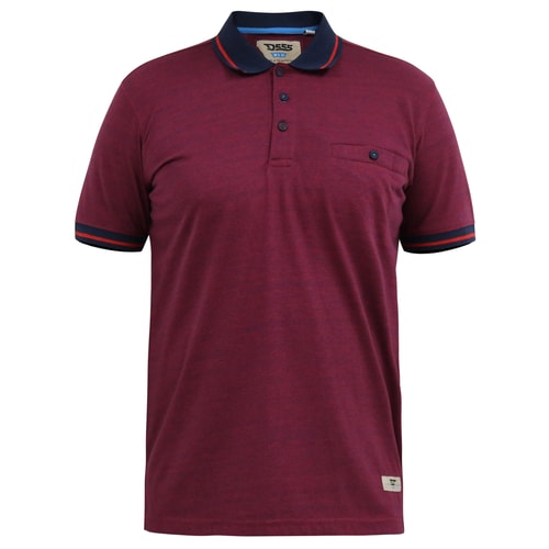 D555 Wigborough Fine Stripe Jersey Polo Shirt With Chest Pocket Red/Navy
