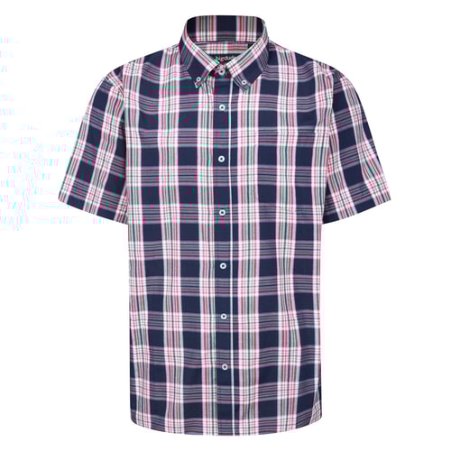 Bigdude Button Down Collar Checked Short Sleeve Poplin Shirt Navy