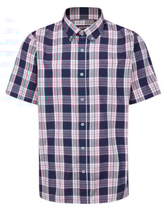 Bigdude Button Down Collar Checked Short Sleeve Poplin Shirt Navy
