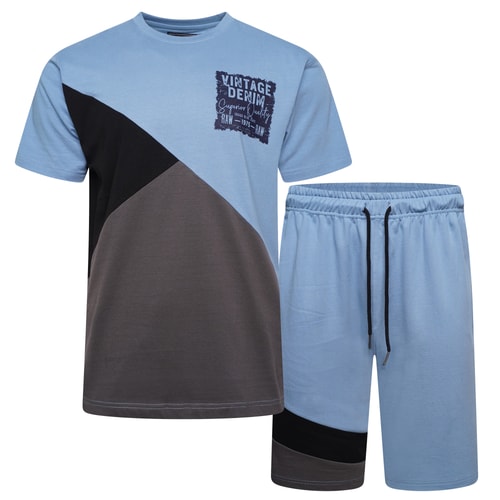 KAM Vintage Denim Cut & Sew T-Shirt & Shorts Set Powder Blue