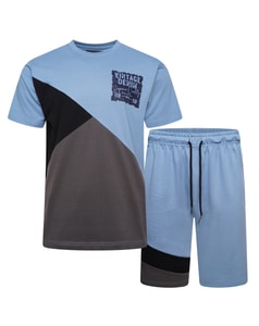 KAM Vintage Denim Cut & Sew T-Shirt & Shorts Set Powder Blue