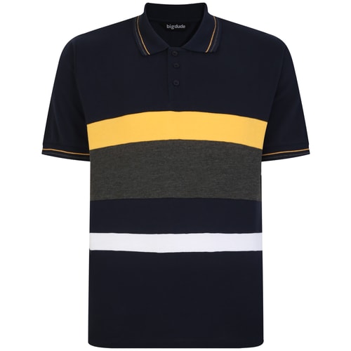 Bigdude Tipped Colour Block Polo Shirt Navy Tall