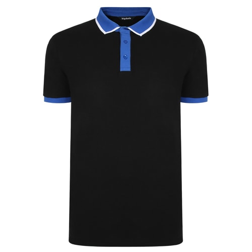 Bigdude Contrast Tipped Collar Polo Shirt Black/Royal Blue