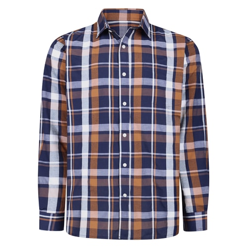 Bigdude Cut Away Collar Checked Long Sleeve Poplin Shirt Brown Tall