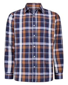 Bigdude Cut Away Collar Checked Long Sleeve Poplin Shirt Brown Tall