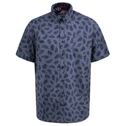 D555 Kettering Hawaiian Leaf All Over Print Shirt Denim