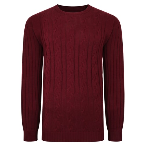 Bigdude Crew Neck Cable Knit Jumper Burgundy