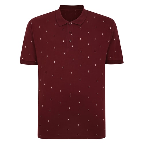 Bigdude AOP Geometric Buttoned Polo Burgundy