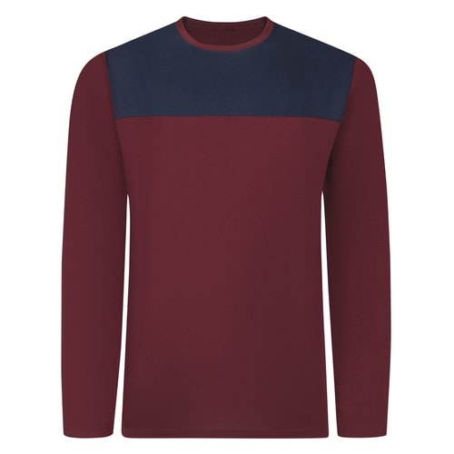 Bigdude Cut & Sew 2 Tone Long Sleeve T-Shirt Burgundy/Navy Tall