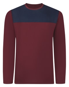 Bigdude Cut & Sew 2 Tone Long Sleeve T-Shirt Burgundy/Navy Tall