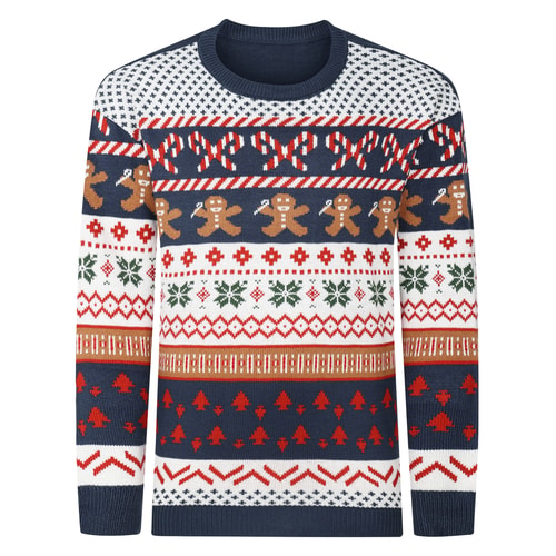 Bigdude Gingerbread Fair Isle Christmas Jumper Navy