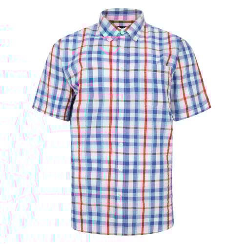 Bigdude Short Sleeve Seersucker Checked Shirt Blue Tall