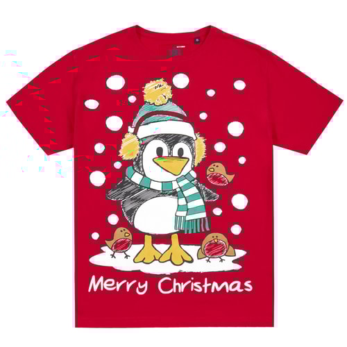 Penguin Print Christmas T-Shirt Red