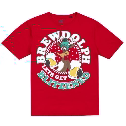 Christmas Beer Print T-Shirt Red