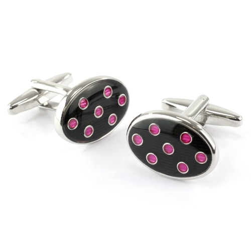 Sophos Oval Cufflinks- Navy/Pink Spot