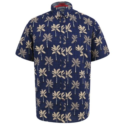D555 Davey Jacquard  All Over Print Button Down Collar Shirt Navy