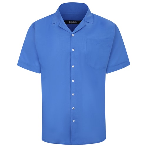 Bigdude Light Linen Touch Short Sleeve Shirt Blue