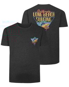 Bigdude Long Beach Surfing Back Print T-Shirt Charcoal