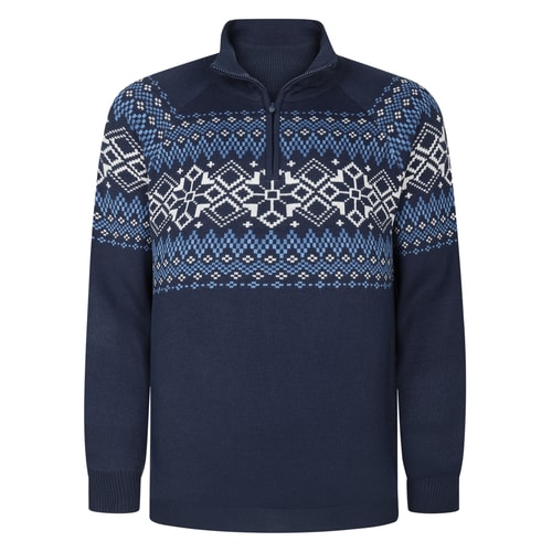 Bigdude Fair Isle Knit Quarter Zip Jumper Navy